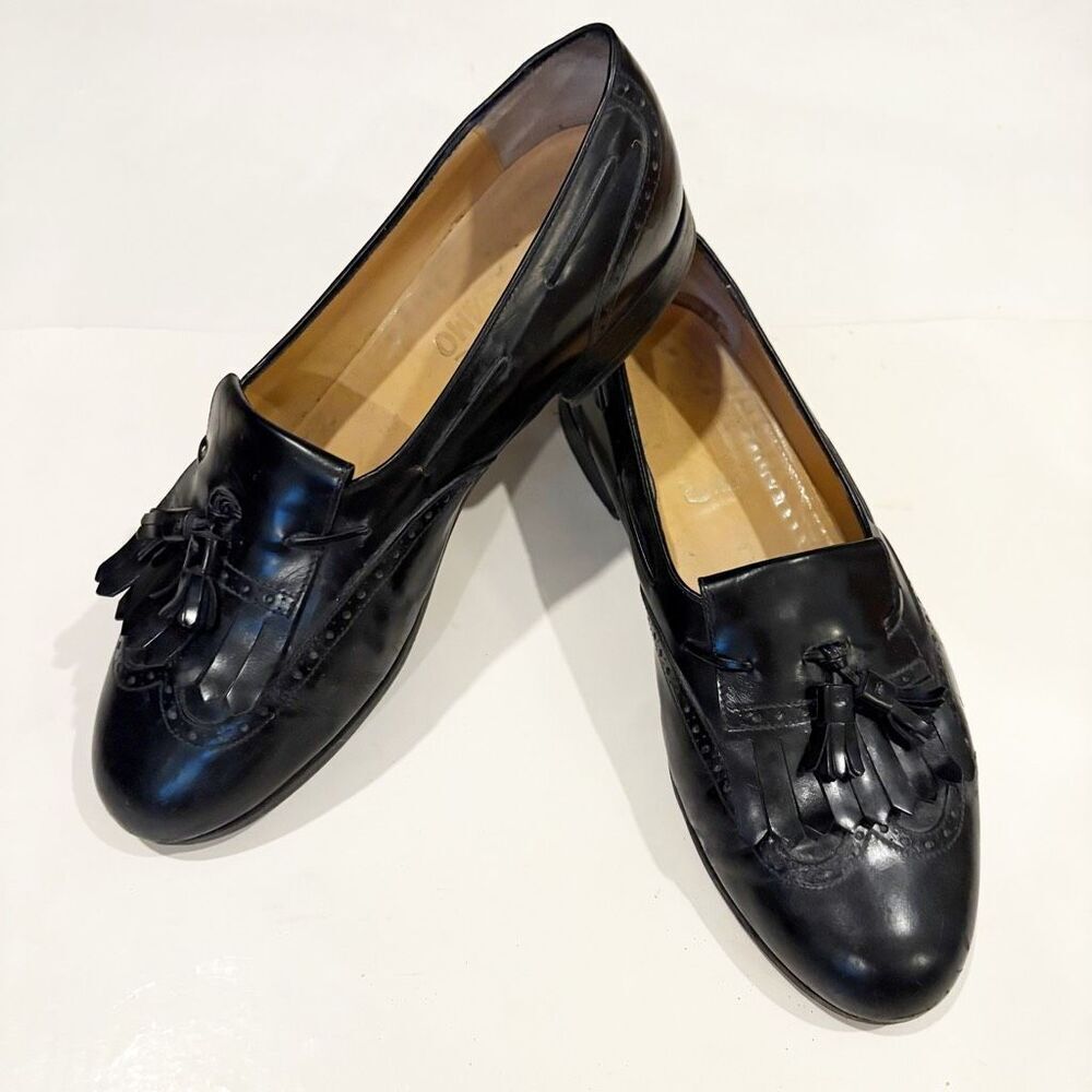 Salvatore Ferragamo Tassel Loafers Black Size 10 EE Leather